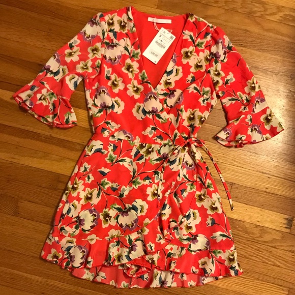 zara floral print wrap dress